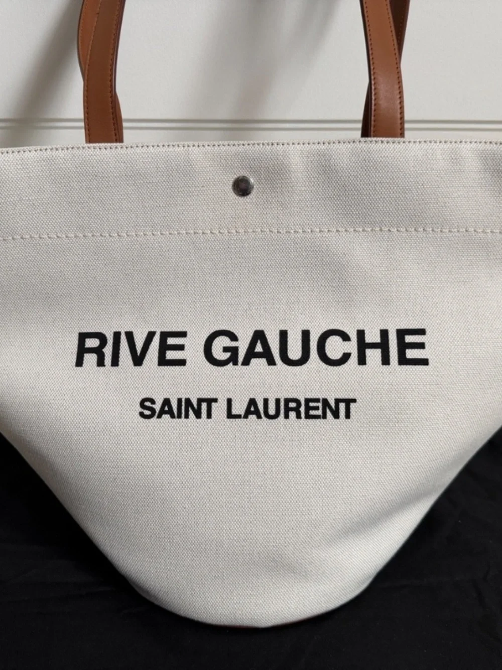 Saint Laurent YSL Rive Gauche Canvas Logo Leather Tote Shoulder Bag - Picture 9 of 15